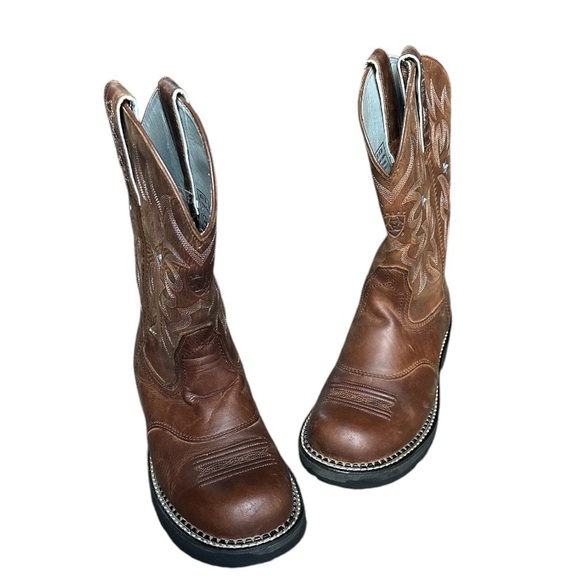 Ariat Women's Square Toe Short Boots Flame Stitch & Stars Leather vintage 9.5B - Picture 7 of 16